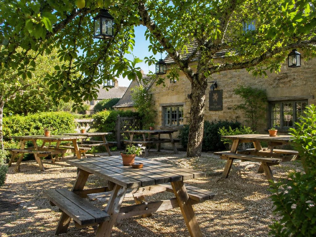 Beer garden with lanterns