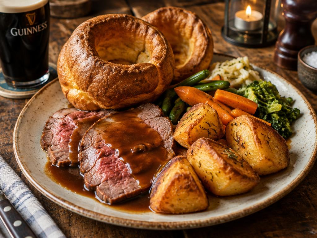 Roast beef with Yorkshire puddings